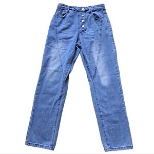 Misslook | Blue button up fly straight leg women's jean with styled fade